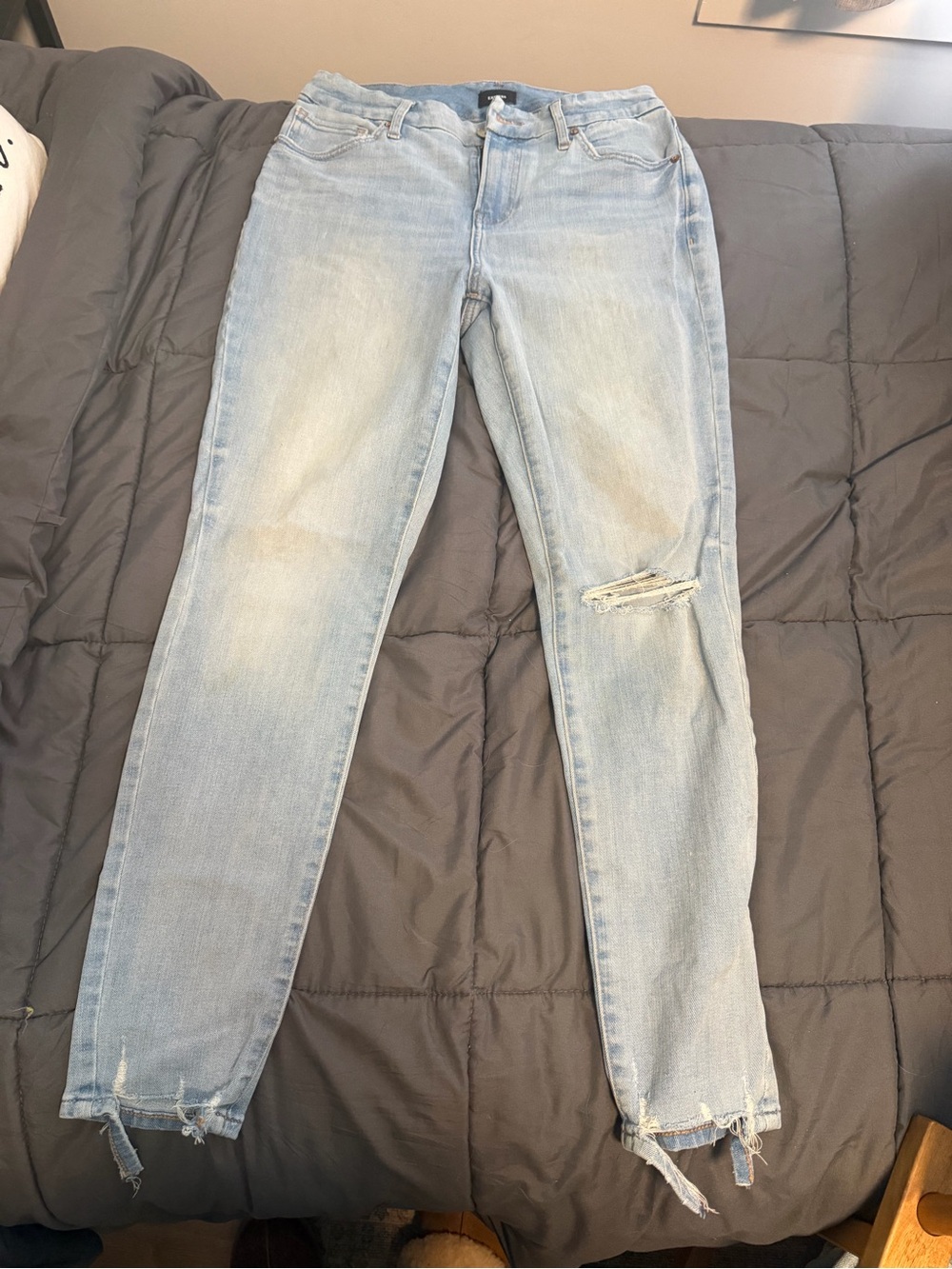 Express Light Blue Skinny Jeans with Knee Distress